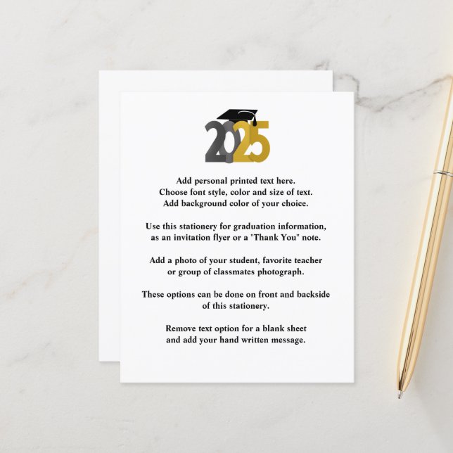 Papier Classe or et argent de 2025 Grad Faire-part (Devant/Arrière en situation)