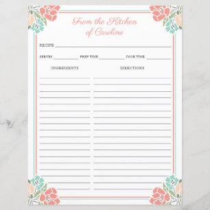 Papier Classeur de recettes Coral & Mint Floral Cookbook