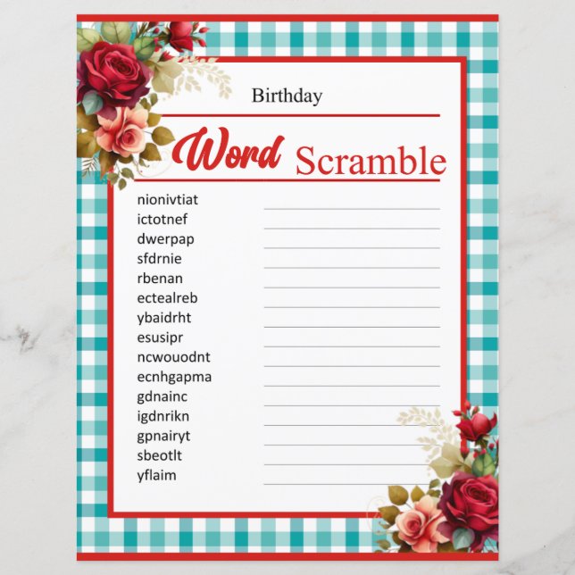 Papier Classic Blue Anniversaire Mot Scramble Jeu (Devant)