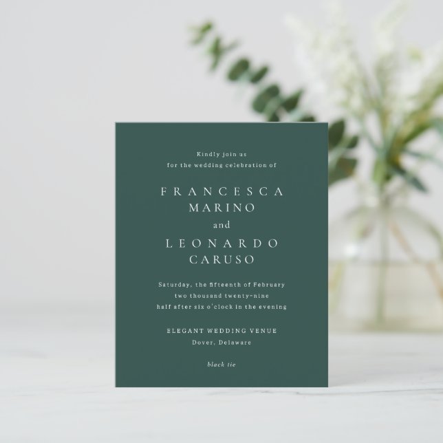 Papier Classic Emerald Green Simple Wedding Invitation (Debout devant)