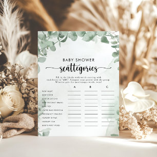 Papier Classic Eucalyptus Baby shower Scattegories Jeu