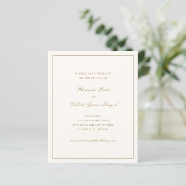 Papier Classic Ivory and Gold Budget Wedding Save Date (Debout devant)