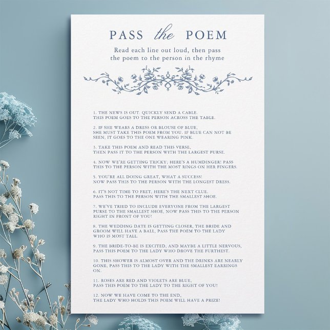 Papier Classy Blue Floral 'Pass Poem' Jeu (Créateur téléchargé)