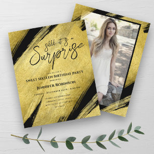 Papier CLASSY Gold Foil Photo Surprise Sweet 16 Invitatio