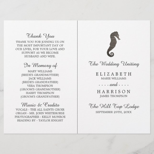 Papier Clay Seahorse Beach Wedding Program (Devant)