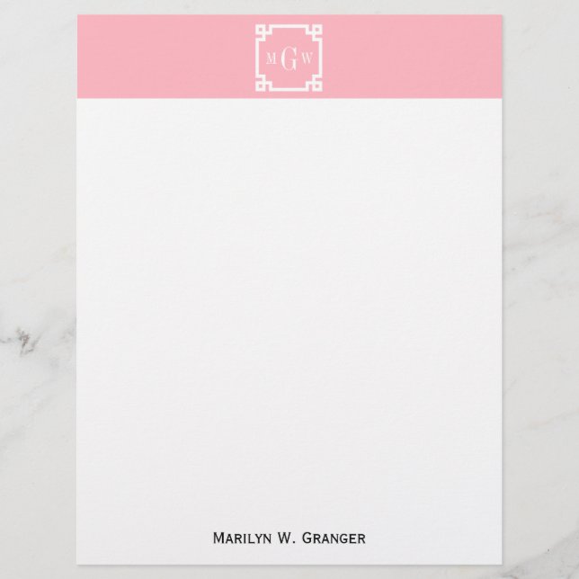 Papier Clé Grecque Blanc Rose #2 encadrée 3 pouces Monogr (Devant)