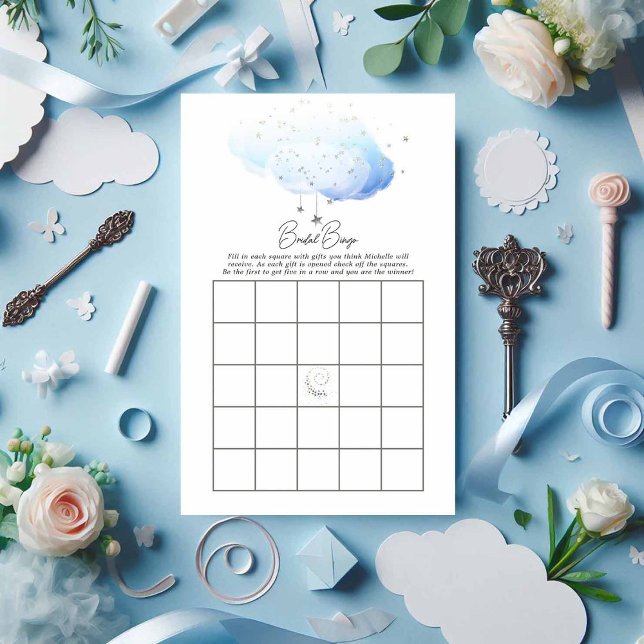 Papier Cloud 9 Aquarelle Fête des mariées Bingo (Cloud 9 Watercolor Bridal Shower Bingo)