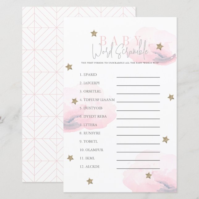 Papier Cloud 9 Gold Stars Baby shower rose Mot (Devant / Derrière)