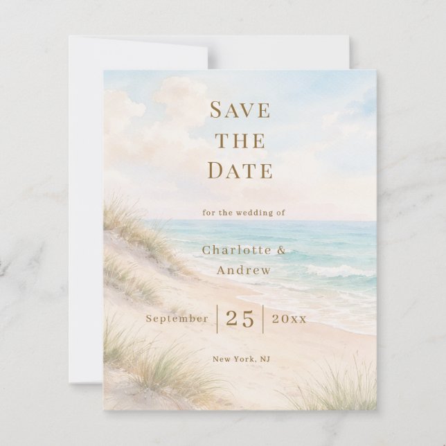 Papier Coastal beach modern wedding Save the Date card (Devant)