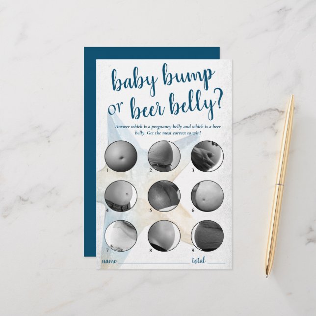 Papier Coastal Chic | Blue Baby Bump ou Bière Belly Jeu (Devant/Arrière en situation)