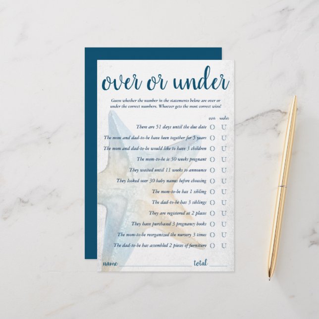 Papier Coastal Chic | Blue Starfish Over and Under Game (Devant/Arrière en situation)