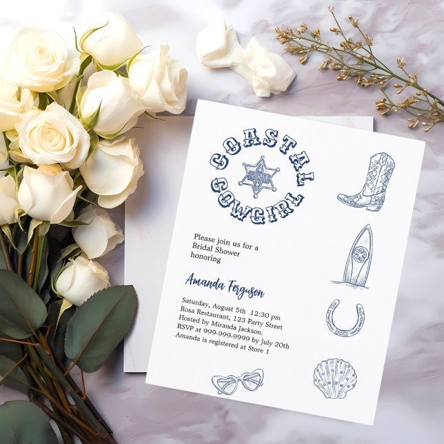 Papier Coastal Cowgirl bleu nuptiale invitation douche nu (Créateur téléchargé)