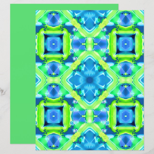 Papier Cobalt Blue et Lime Green Tie Dye Motif (Devant / Derrière)
