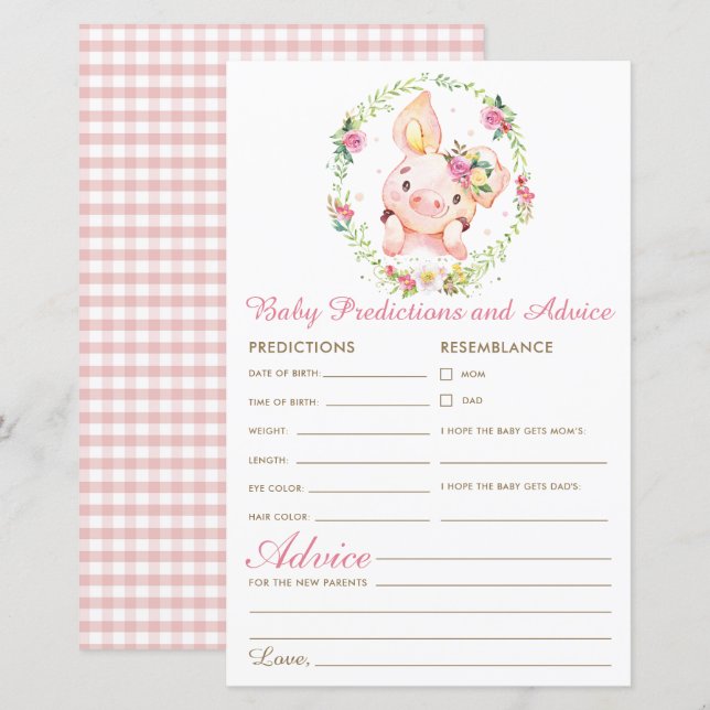 Papier Cochon rose mignon Piglet prédictions et conseils  (Devant / Derrière)