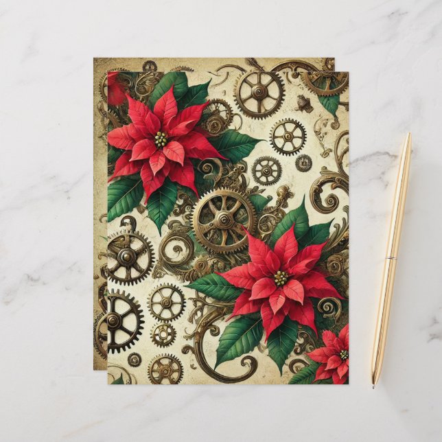 Papier Cochons et engrenages Steampunk Festif avec Poinse (Devant/Arrière en situation)