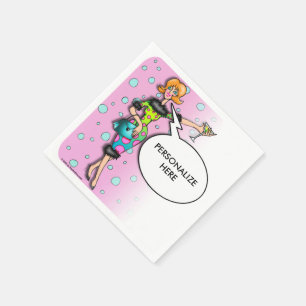 PAPIER COCKTAIL NAPKINS, RETRO MARTINI DIVA CARTOO SERVIETTE