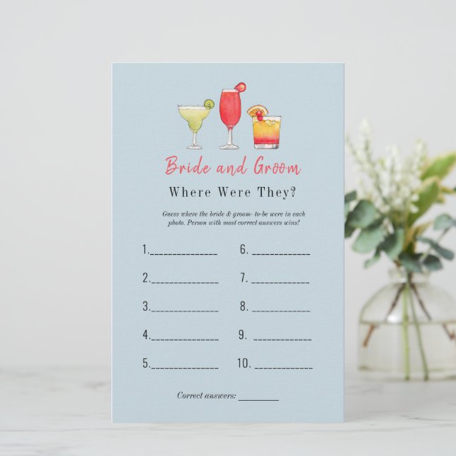 Papier Cocktail "Où étaient-ils" Jeu de douche nuptiale (Debout devant)