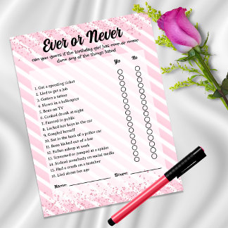 Papier Cocktail rose Jamais ou jamais Jeu d'anniversaire