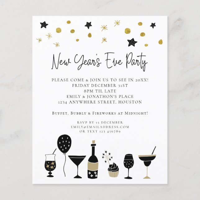 PAPIER | Cocktails Gold Black Silvester Einladung (Vorne)