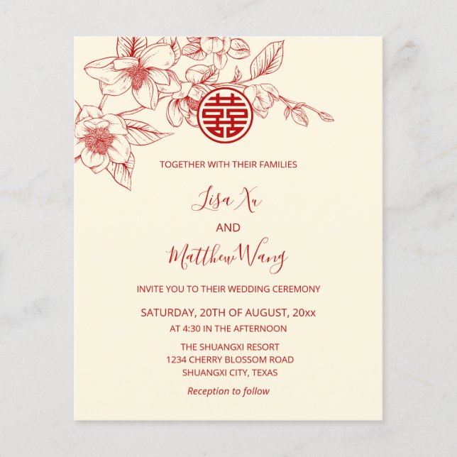 Papier Code QR BUDGET | Magnolia Cream Mariage chinois (Devant)