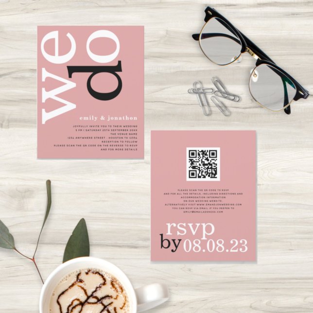 Papier Code QR BUDGET Texte Rose Poussiéreuse Invitation  (Créateur téléchargé)