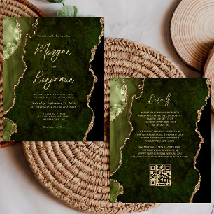 Papier Code QR de mariage à l'écriture olive verte Agate