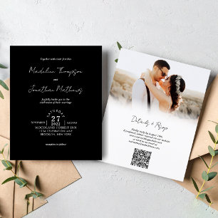 Papier Code QR de mariage pas cher photo noir blanc rusti