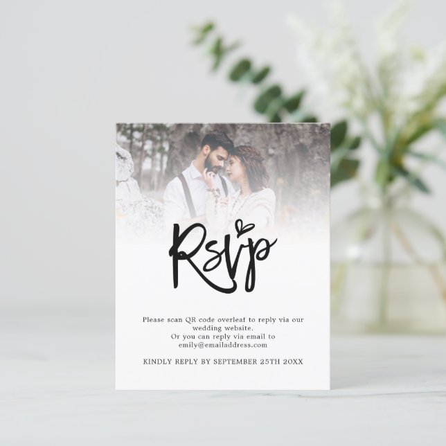 Papier Code QR de script budgétaire Photo de mariage Cart (Debout devant)