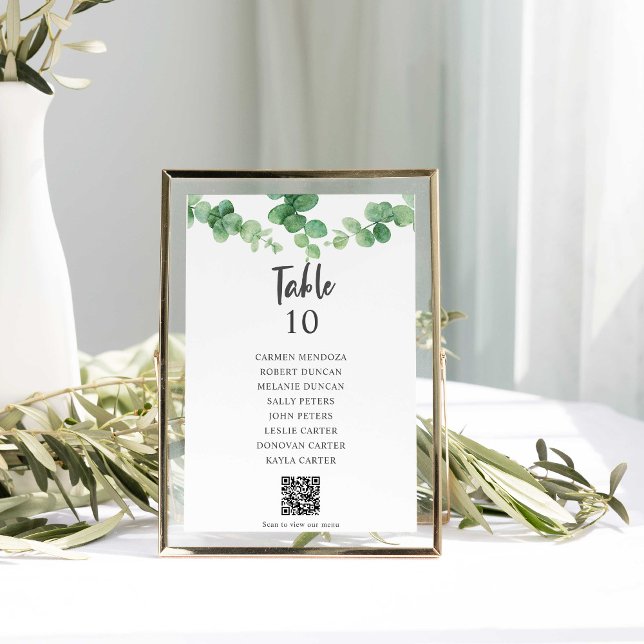 Papier Code QR du plan de table de mariage Eucalyptus (Créateur téléchargé)