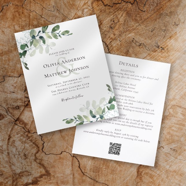 Papier Code QR Eucalyptus tout en un Faire-part de mariag (Créateur téléchargé)
