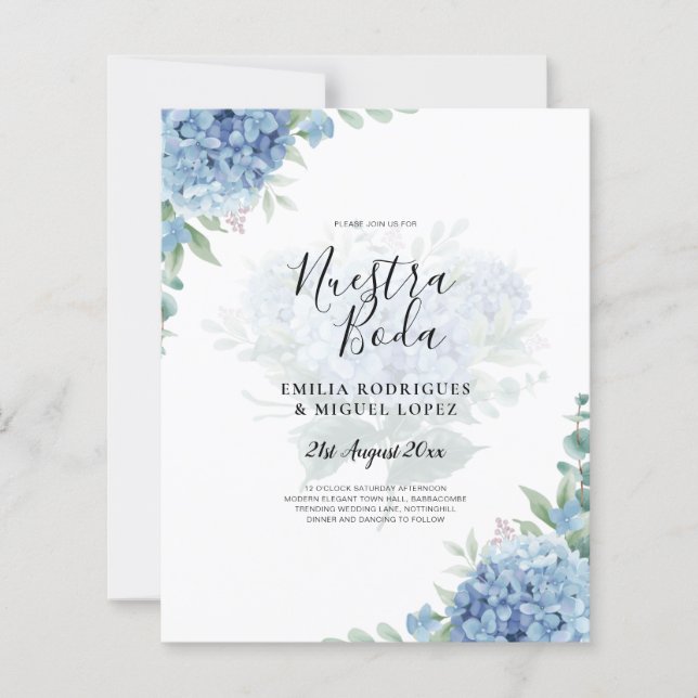 Papier Code QR Faire-part de mariage Blue Hydrangea (Devant)