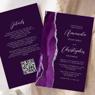 Papier Code QR Mariage Violet Argent Agate Prune Budget