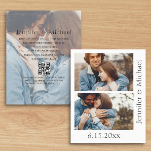 Papier code qr minimum rsvp 3 photos faire-part de mariag