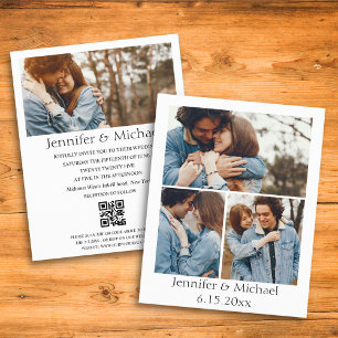 Papier code qr minimum rsvp 4 photos faire-part de mariag