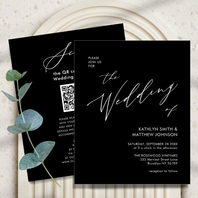 Papier Code QR noir élégant et budget tout en un Mariage (Créateur téléchargé)