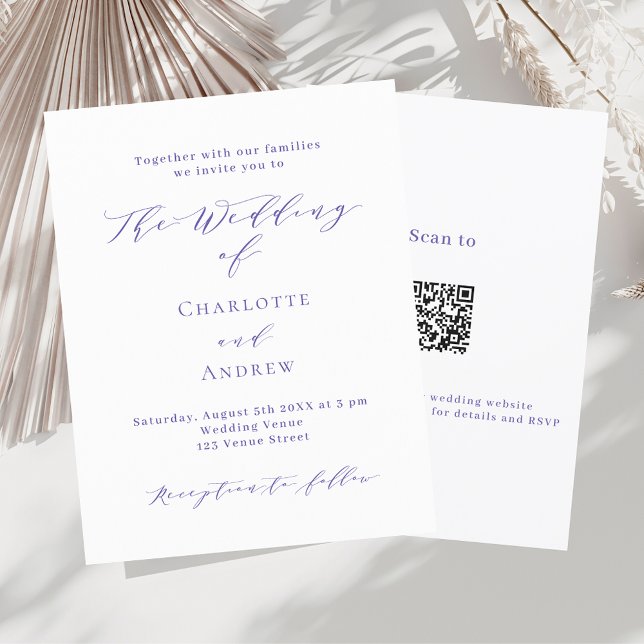 Papier Code QR officiel blanc violet mariage budget RSVP (Créateur téléchargé)