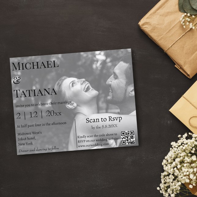 Papier code rsvp qr moderne photo faire-part de mariage (Créateur téléchargé)