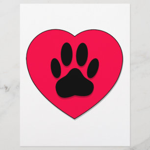 Papier Coeur rouge avec Empreinte de patte de chien