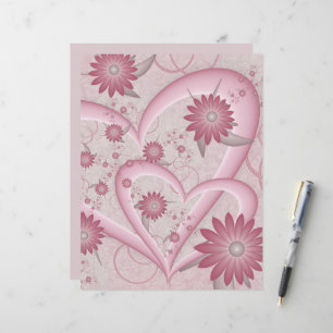 Papier Cœurs et fleurs abstraits roses Amour Art fractal