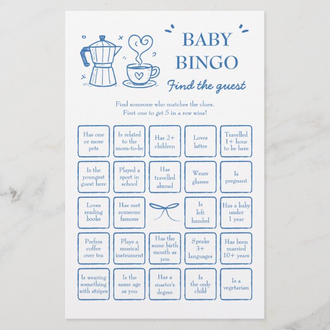 Papier Coffee Find the Guest Baby Bingo Game (Devant)