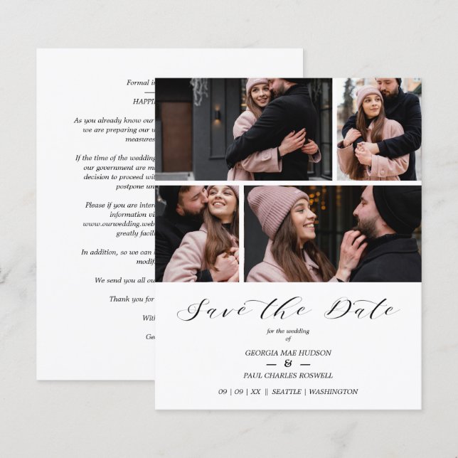 Papier Collage 4 Photos Modern Couple Wedding (Devant / Derrière)