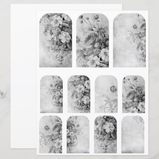Papier Collage Fleurs Vintage 1b 4 sur 4 Noir et Blanc