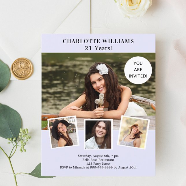 Papier Collage photo de la lavande invitation anniversair (Créateur téléchargé)