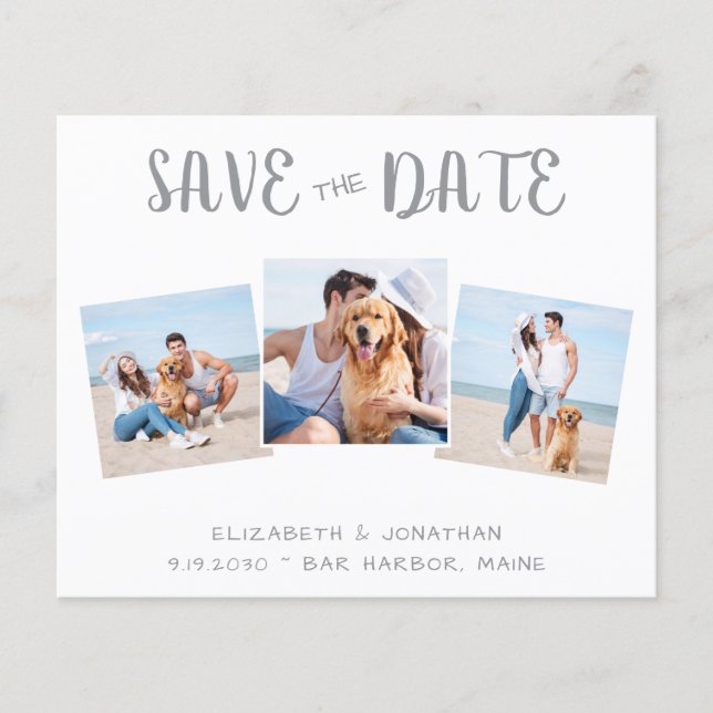 Papier Collage photo moderne Budget Enregistrer la date (Devant)