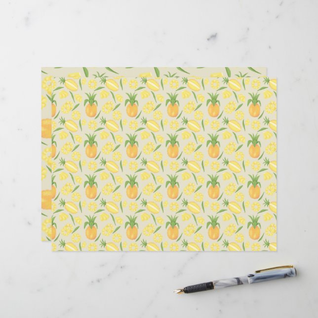 Papier Collection de Motifs de paniers de fruits - Ananas (Devant/Arrière en situation)