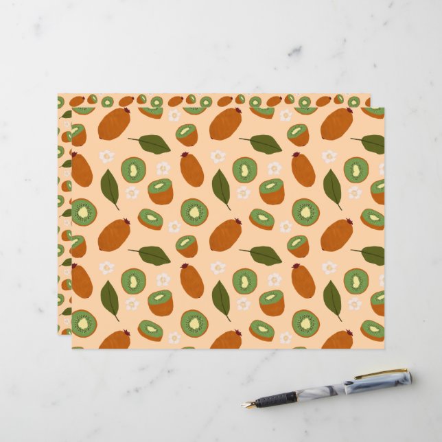 Papier Collection de Motifs de paniers de fruits - Kiwi (Devant/Arrière en situation)