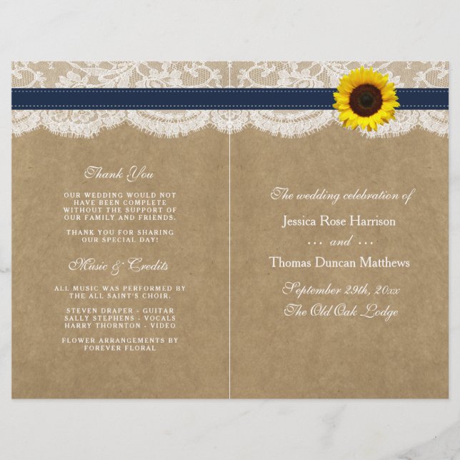 Papier Collection Kraft, dentelle et tournesol - Navy (Devant)