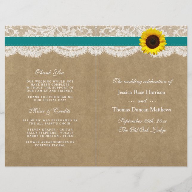 Papier Collection Kraft, dentelle et tournesol - Turquois (Devant)