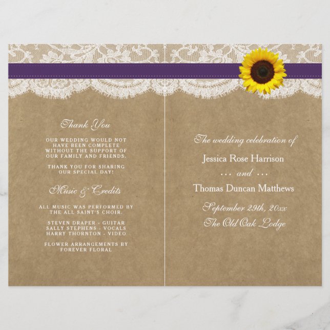Papier Collection Kraft, dentelle et tournesol - violet (Devant)