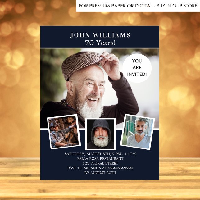 Papier Colloque photo bleu marine invitation d'anniversai (Créateur téléchargé)